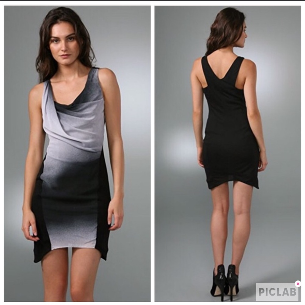 Helmut Lang 100% silk spray ombré wrap drape dress